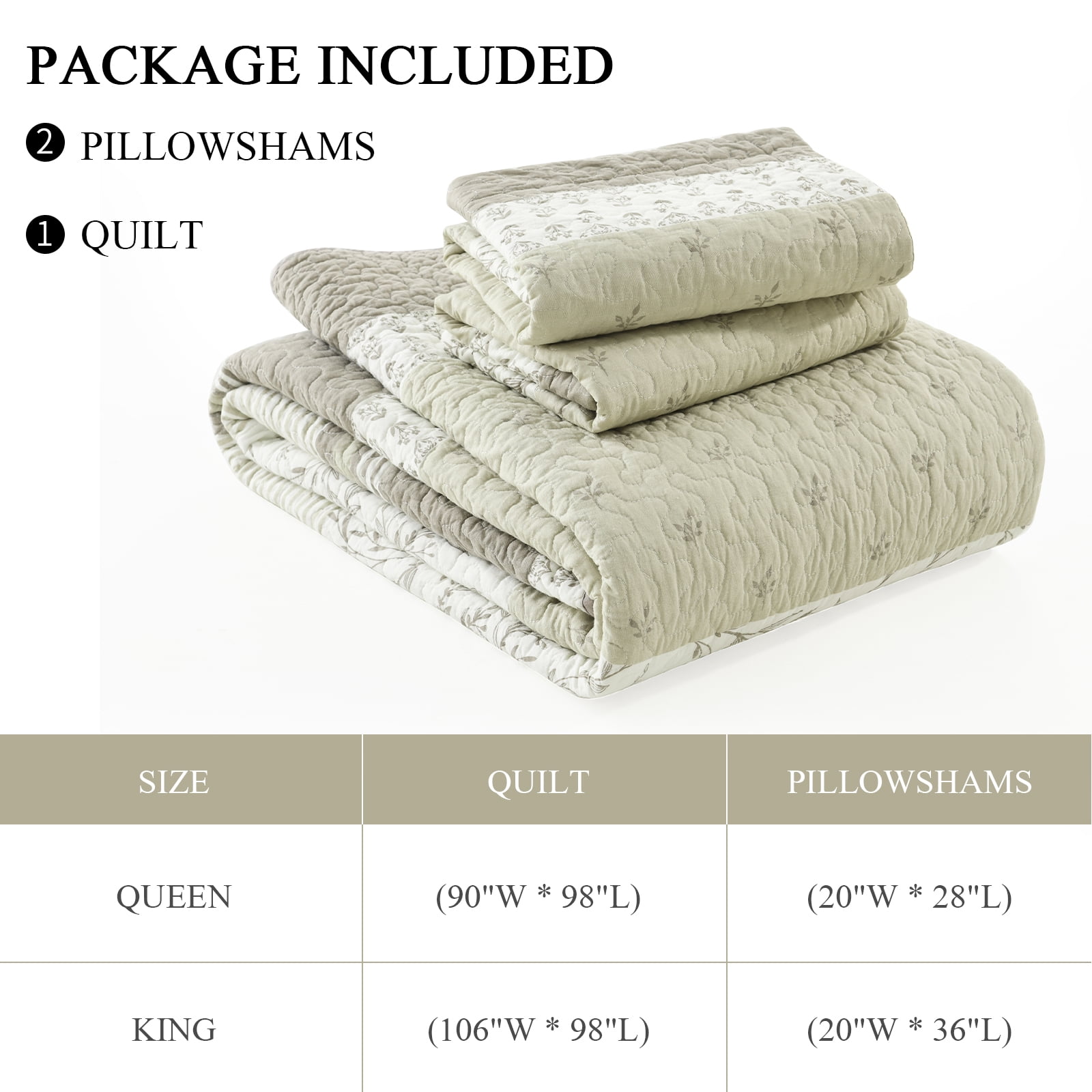 SahSahCasa Quilt Set King Size - 100% Cotton Botanical Farmhouse Quilt King Size, Lightweight Striped Quilted Bedspread, Beige Khaki King Quilt Bedding Set All Season, 3 Pieces