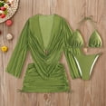 thumbnail image 2 of Womens Bikini Sets Women's 4 Piece Tankini Swimsuit with Sheer Cover Up and Tie Waist Two Piece Bikini Outfit for Beach Pool Halter Neck Sleeveless Solid Color Green M, 2 of 5