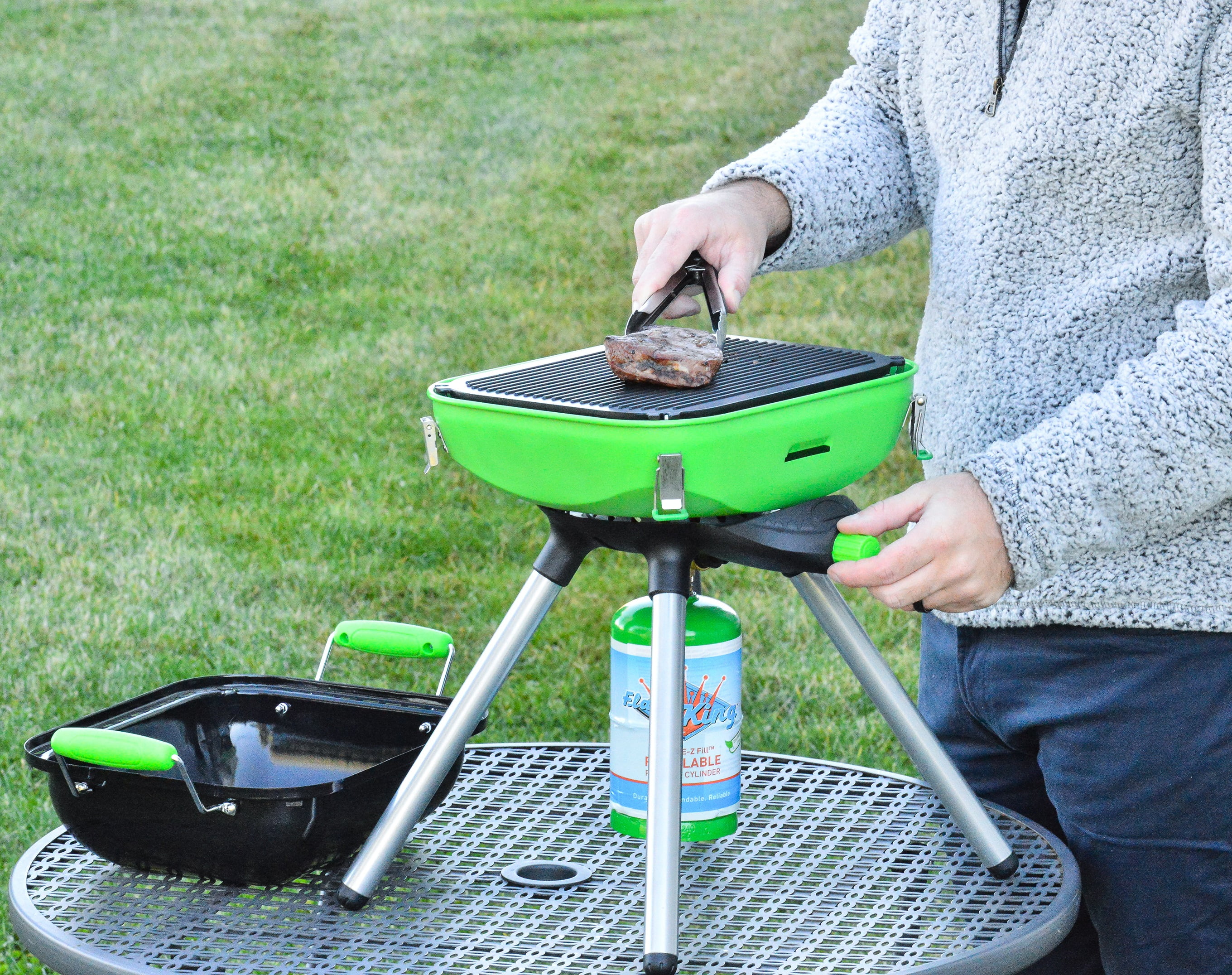 Flame King Multi-Functional Portable Propane BBQ Grill Camp Stove, Lighweight & Portable