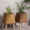 thumbnail image 4 of Imitation Rattan Woven Flower Shelf Planters Handmade Storage Basket With Removable Wooden Legs Plant Pot Stand Holder, 4 of 14