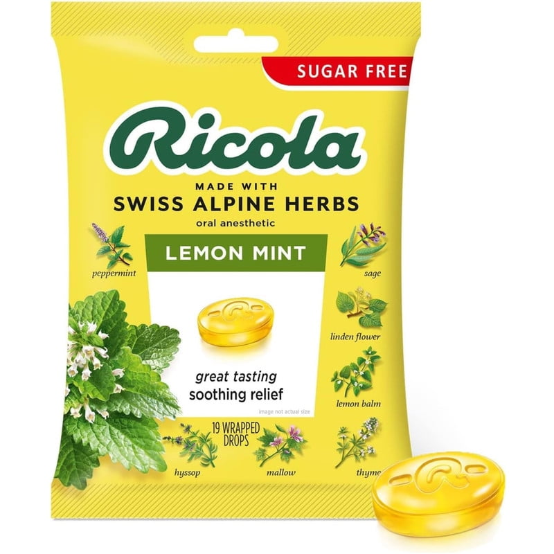 Ricola Sugar Free Herb Throat Drops Lemon Mint 19 Each (Pack of 6)
