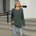 thumbnail image 4 of SWSMCLT Women's Soft Pullover Sweater Long Sleeve Work Boat Neck Tunic Top Button Split Crewneck Knit Fall Fashion Army Green Large, 4 of 5