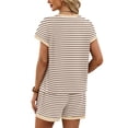 thumbnail image 3 of Letdown 2 Piece Sets for Women Summer Crew Neck Lounge Stripe Shorts Sets Cap Sleeve Lounge Spring Beach Airport Travel Vacation Outfits Matching Sweatsuit, 3 of 6