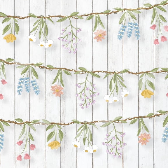 Cheerland 3 Pcs Flower Banner Wildflower Garland for Pastel Spring Garden Plastic Woodland Theme Floral Party Decorations