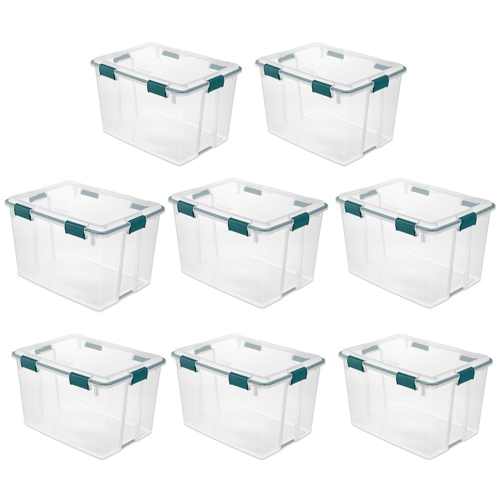 Sterilite 80 Qt Storage Box with Lid and Latches, Clear/Teal Rain (8