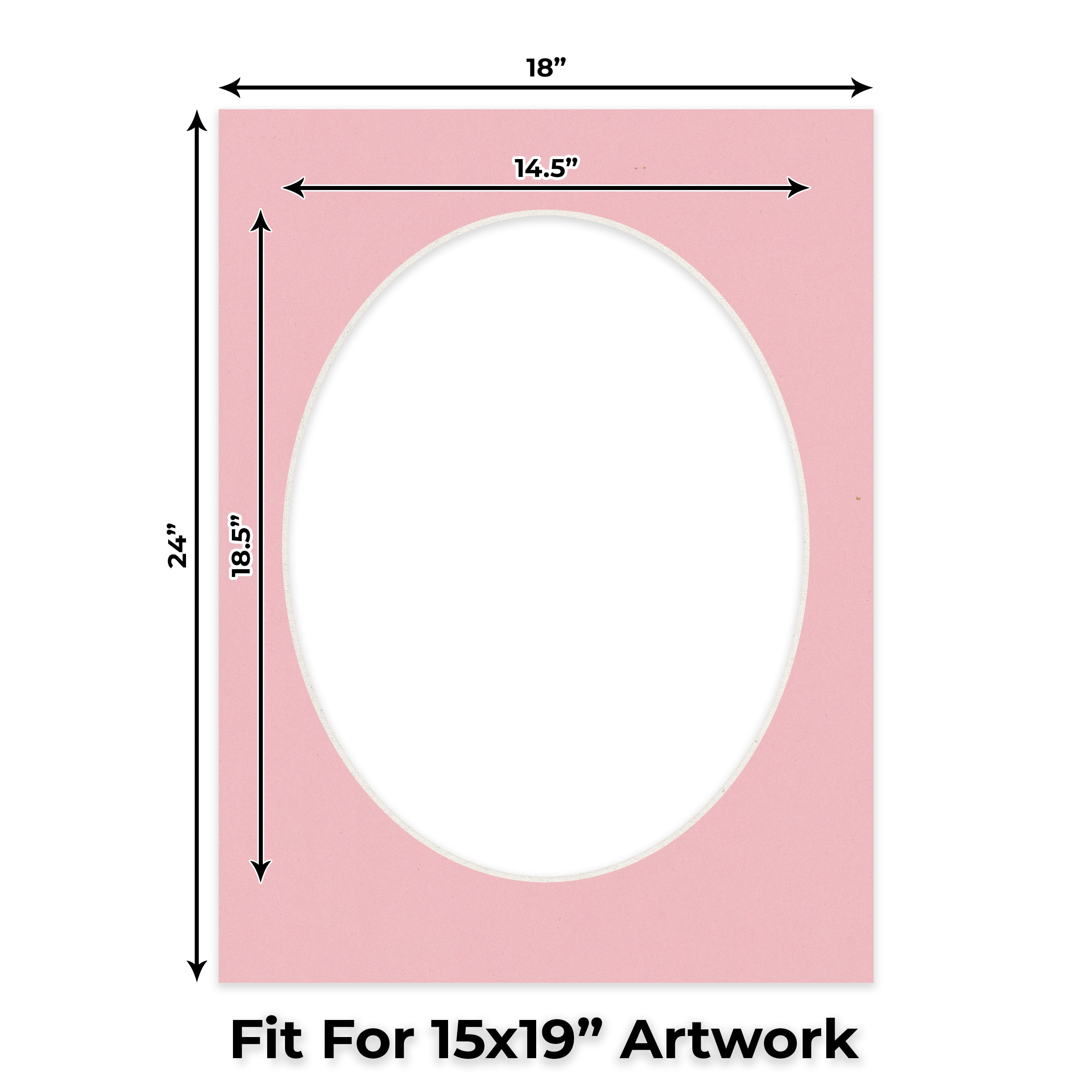 Soft Pink Picture Frame Mat for 18x24 Frames - Oval Opening for 15x19 Photos - 10 Mats