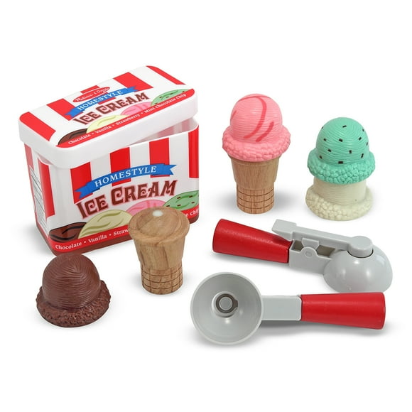 Melissa & Doug Scoop and Stack Ice Cream Cone Wooden Magnetic Pretend Play Food Set, Preschool Toy - FSC Certified