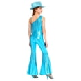 thumbnail image 2 of vastwit Kids Girls One Shoulder Flared Jumpsuits Disco Party Fancy Dress Up Fringed Romper with Hat Sky Blue 16, 2 of 5