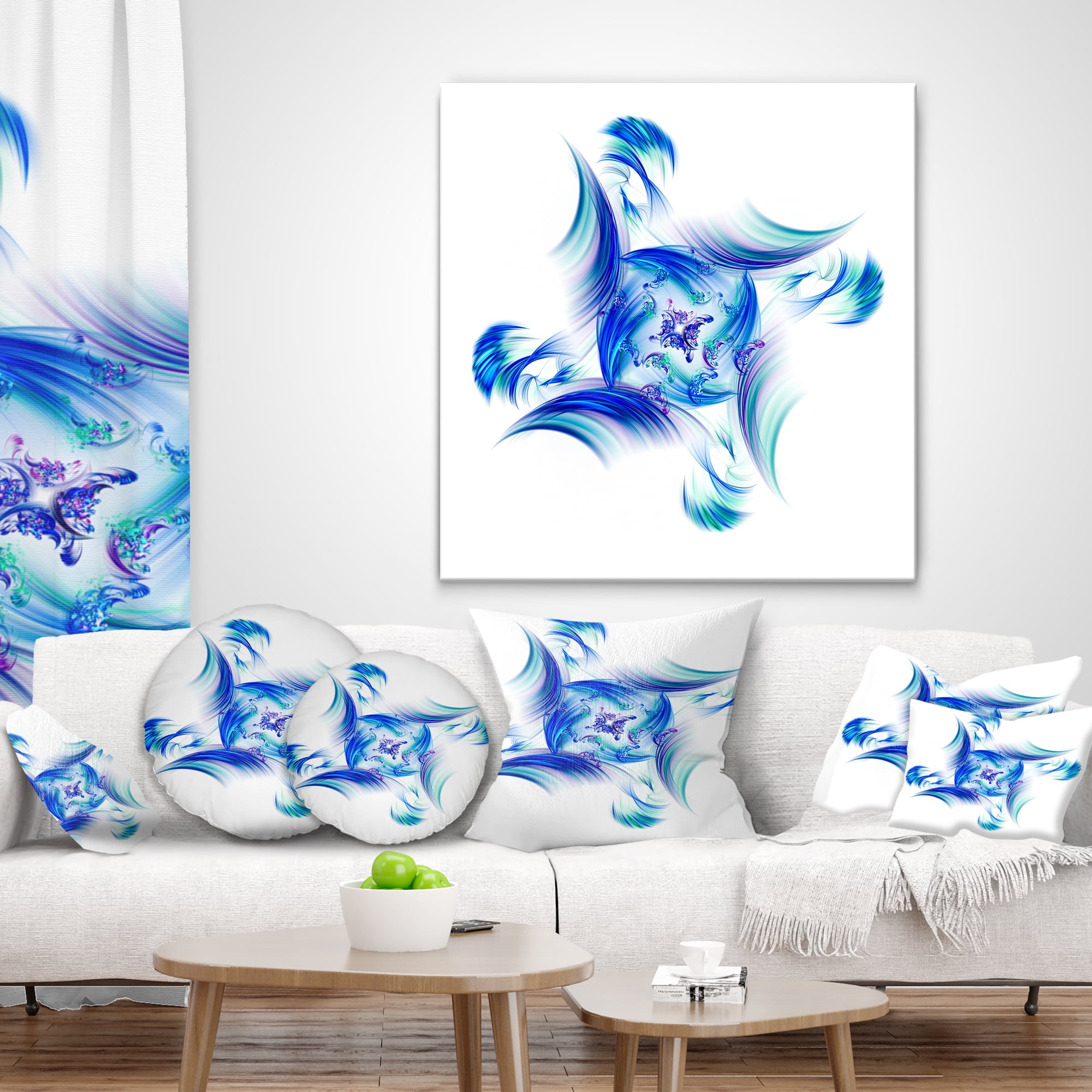 Designart Rotation of Small Universe Blue Flower - Floral Throw Pillow - 18x18