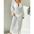 thumbnail image 6 of Women Bathing Suit Cover Up Swimsuit Cover up Elegant Backless Beach Dress with Keyhole Front Bikini Long Flare Sleeve Summer Beach Dress Crochet Hollow Out Coverup White Alsol Lamesa, 6 of 6