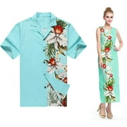 Made in Hawaii Couple Matching Luau Aloha Shirt Maxi Tank Dress Side Orchid Turquoise