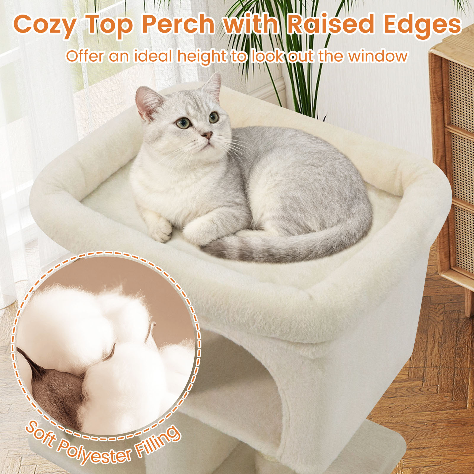 Gymax 25.5'' Cat Tree w/2 Large Condo Padded Top Perch Sisal Scratching Posts for Cats Beige
