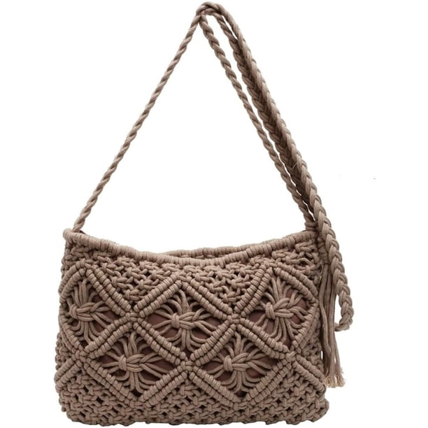 LHSHIDU Bohemian Crochet Beach Bag Women 2025 Summer Woven Shoulder Crossbody Purses Tote Handbags with Tassels 2025