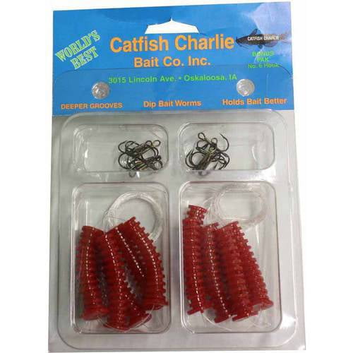 Catfish Charlie Dip Bait Rigged Worms, 12pk