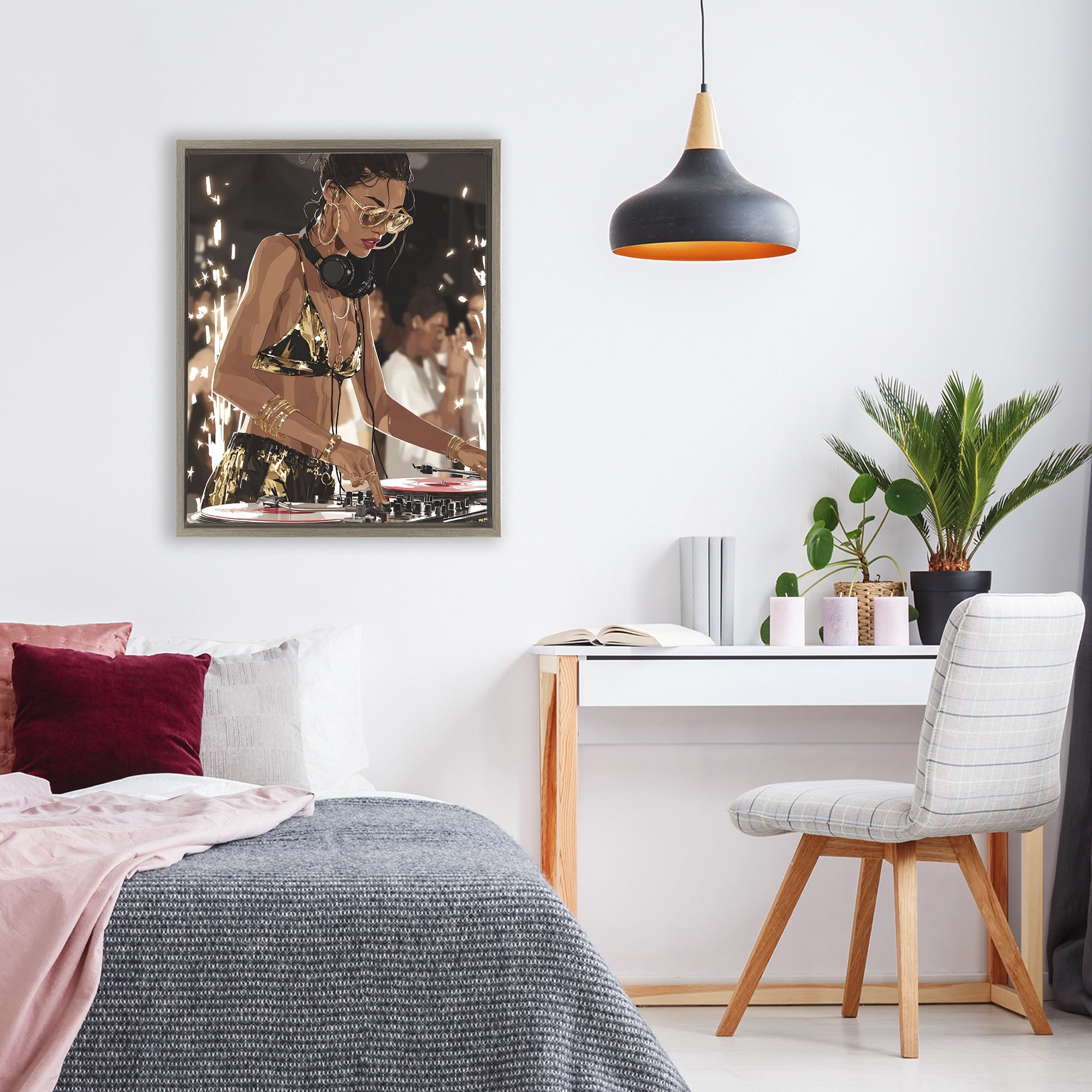 Stupell Industries Party All Night Gilded DJ Brown Framed Floater Canvas Wall Art, design by Franklyn Gregory