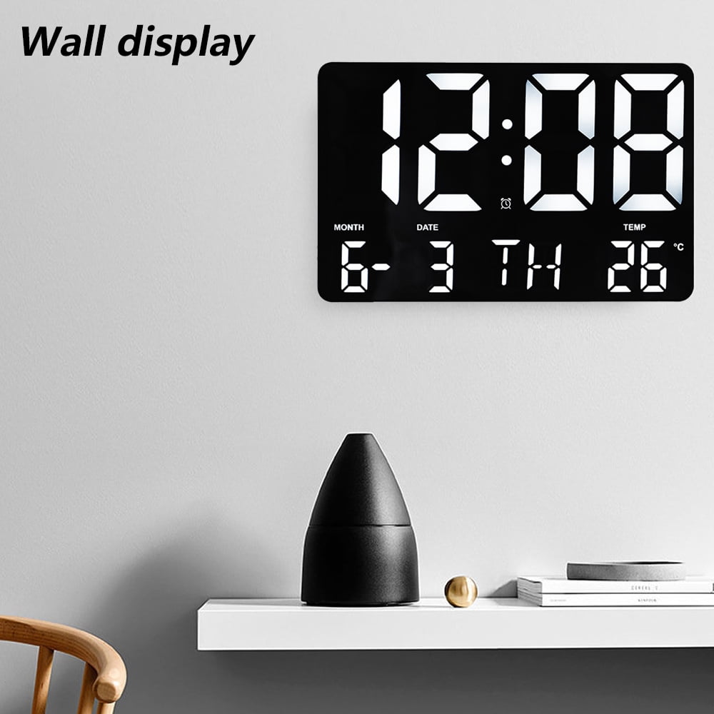Alarms Clock w/Remote Control,Non-Abbreviated Day Date Clock for Vision Impaired Elderly - White light with black frame