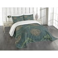 thumbnail image 3 of Ambesonne Folk Art Quilted Bedspread Set 3 Pcs, Eastern Ethnic Forms Motif, Queen Size, Ivory Teal and Tan, 3 of 5