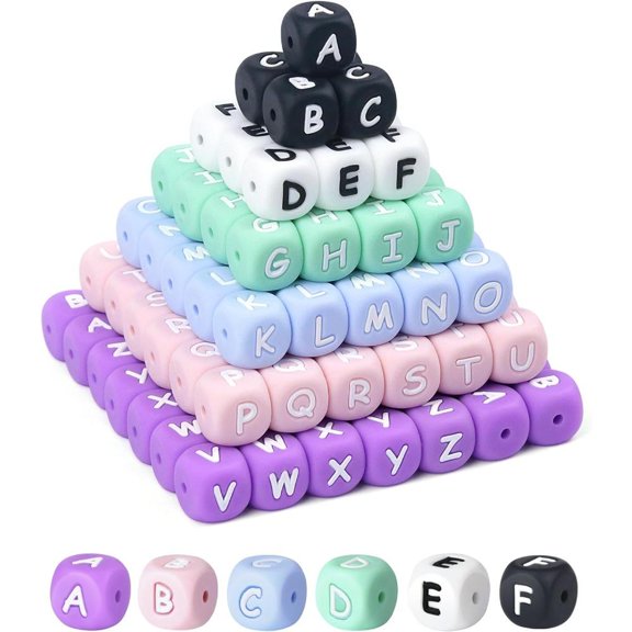 156Pcs Colorful Silicone Letter Beads, 12mm A-Z Alphabet Beads,Square Letter Beads for Bracelets and Keychains, Large Letter Beads for Necklaces and Lanyards Making