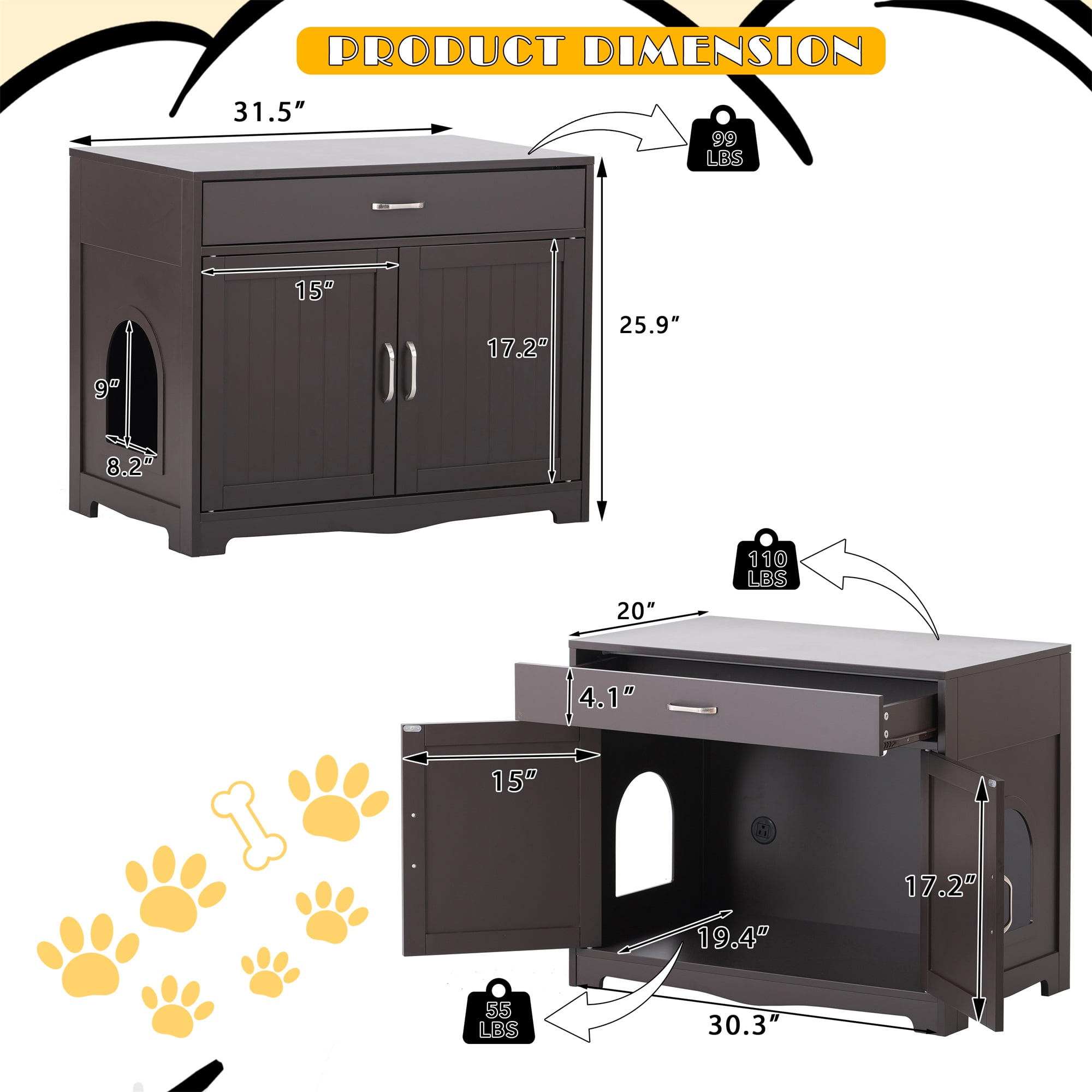 Pefilos 31" Cat Litter Box Enclosure, Hidden Cat Washroom Furniture with Divider, Large Wooden Pet House, Enough for Most of Orange Cat and Litter Box, Brown Pefilos 31" Cat Litter Box Enclosure, Hidden Cat Washroom Furniture with Divider, Large Wooden Pet House, Enough for Most of Orange Cat and Litter Box, Brown
