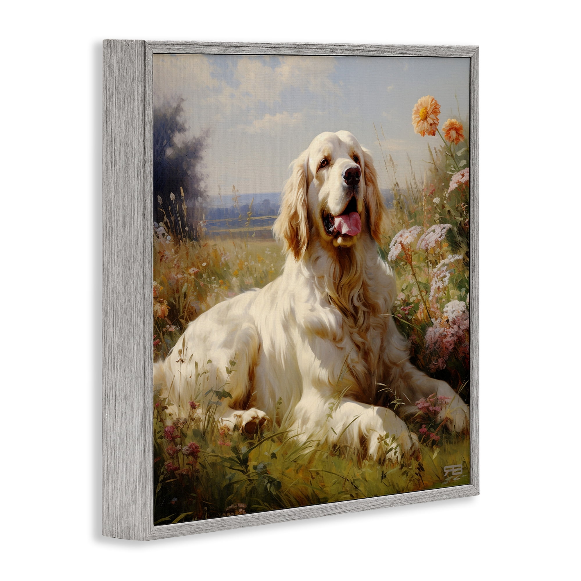Stupell Industries Calm Golden Retriever Landscape Animals & Insects Painting Gray Framed Art Print Wall Art, 12 x 12
