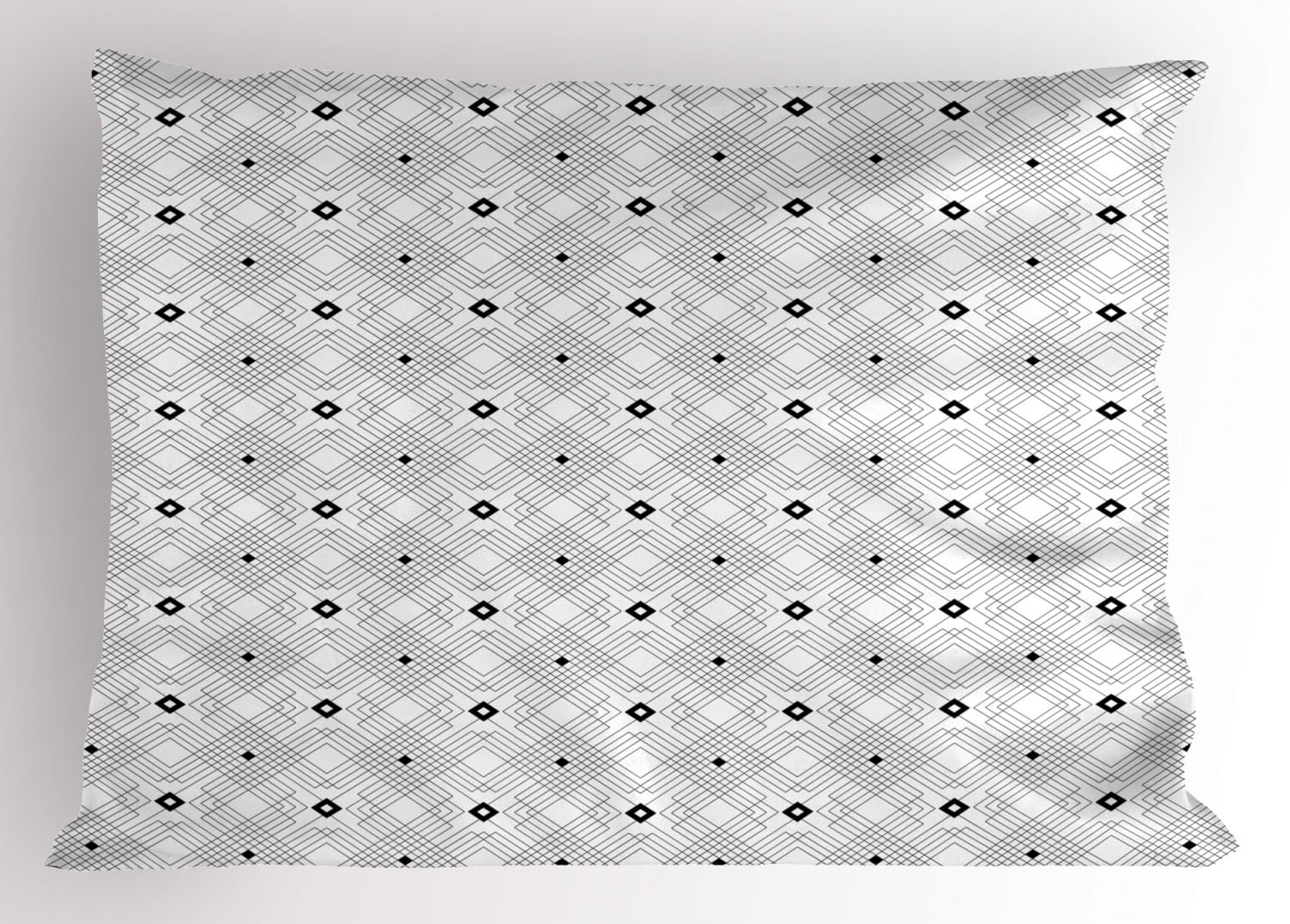 Black and White Pillow Sham Geometric Diagonal Squares and Stripe Forms