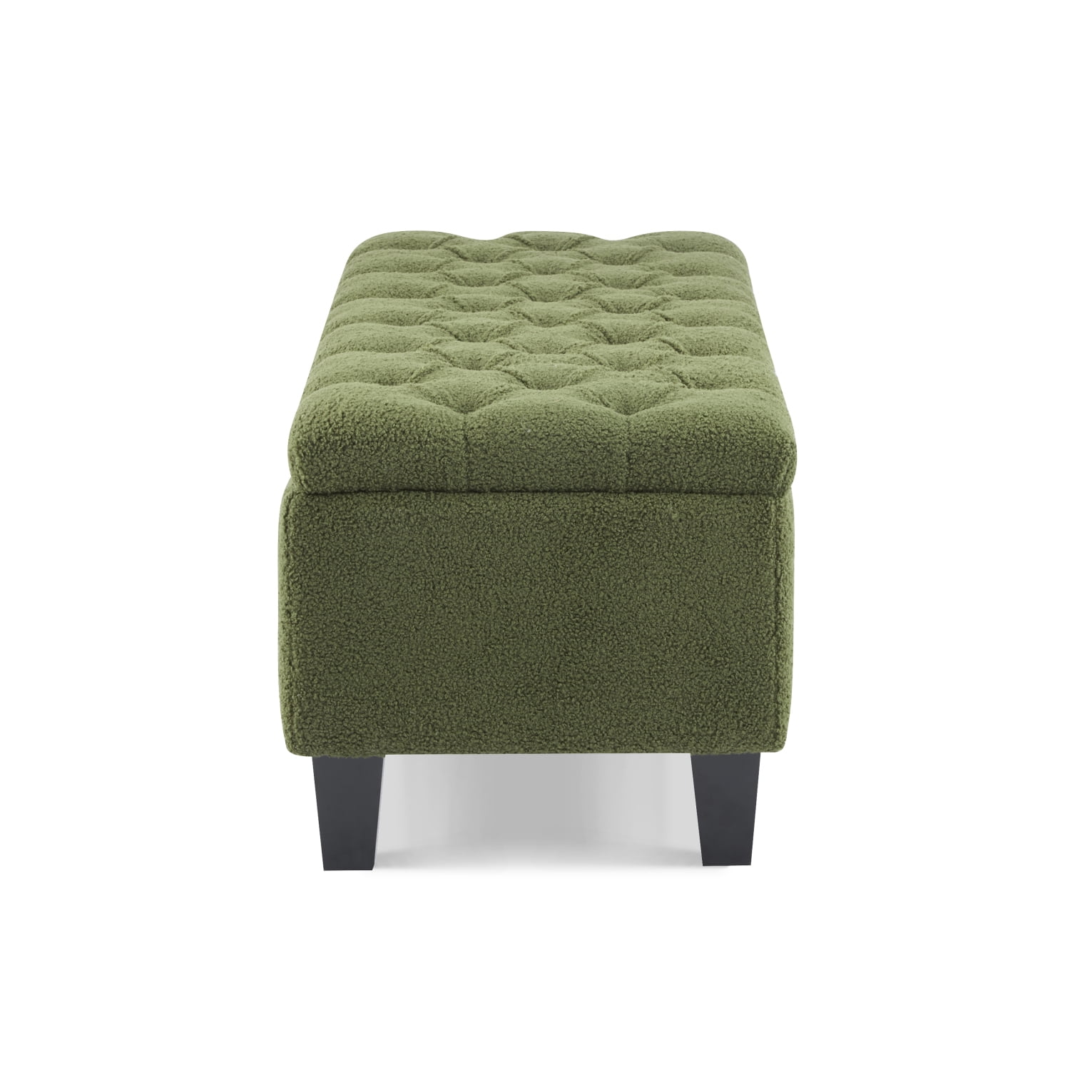 Lisonu Green Boucle Storage Ottoman Bench, Button-Tufted Diamond Stitching, 51.18in Lift-Top Upholstered Entryway & Living Room Bench with Soft Hinges, Rubberwood Legs, 300 lb