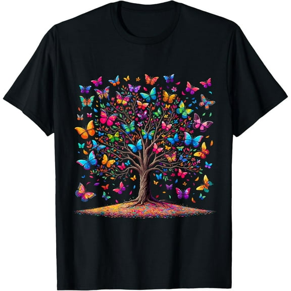 Butterfly Tree Colorful Vinateg Funny Gifts Men Woman T-shirt