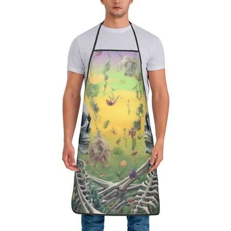 

Gaeub Flower Butterfly Skull Couple Print Apron for Men and Women Waterproof Apron for Cooking Dishwashing Lab Butcher Dog Grooming