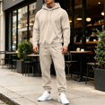 thumbnail image 6 of Delconic Mens Hoodie and Jogger Set Pullover Hooded Sweatshirt and Drawstring Sweatpants Casual Athletic Two Piece Outfit Beige L, 6 of 9