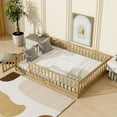 thumbnail image 2 of UHOMEPRO Queen Floor Bed with Fence and Door, Montessori Floor Bed for Kids, Toddler Bed Frame with Safety Guardrails and Slats, Wood Floor Bed Frame Queen Size, No Box Spring Needed, Natural, 2 of 11