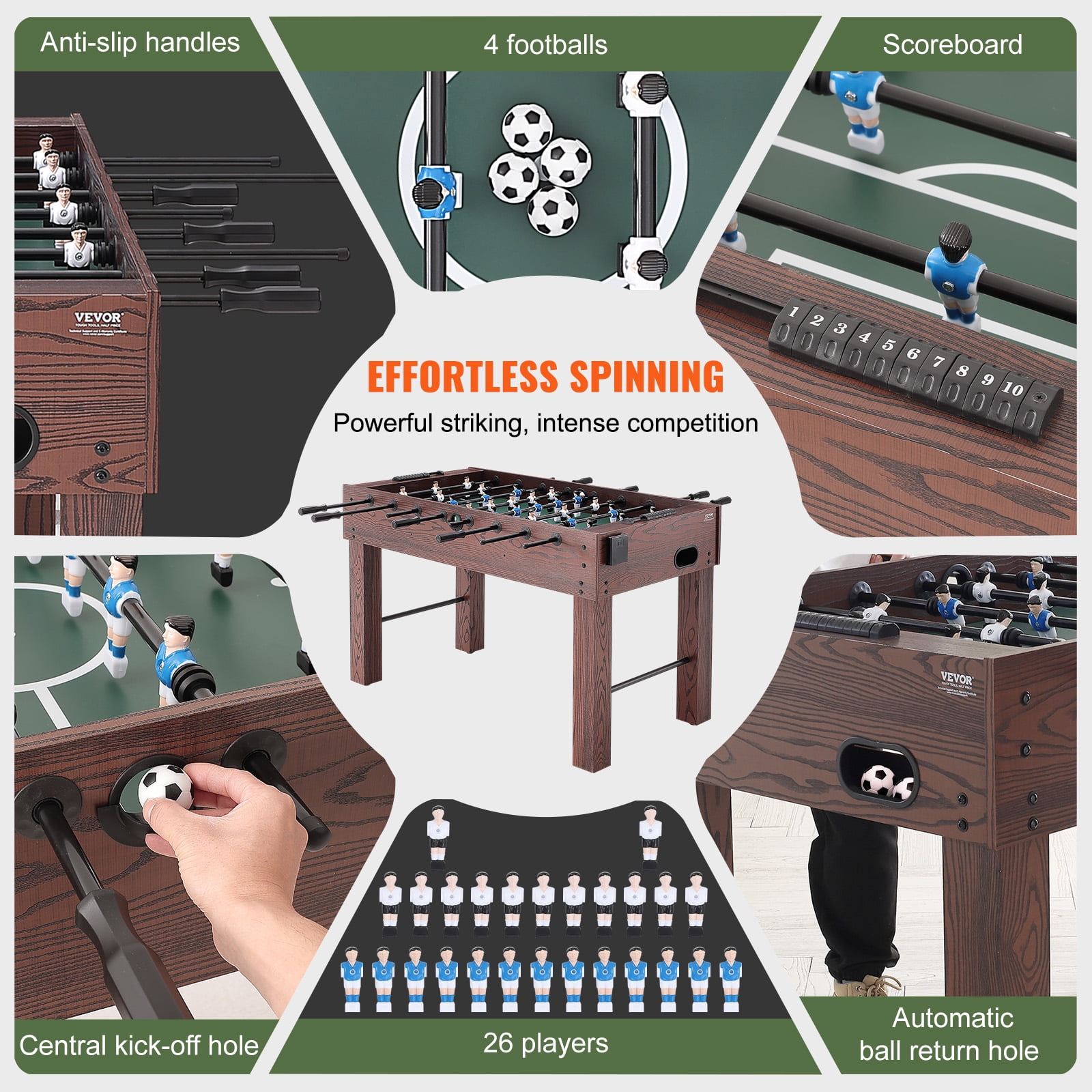 SKYSHALO Foosball Soccer Game Table Standard Size ,55 inch Foosball Table w/ Foosball Table Set, Includes 4 Balls and 2 Cup Holders for Home