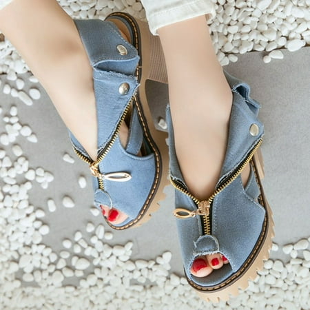 

Spring Savings Clearance 2023!AXXD White Sandals Women Cuffed Denim High Heel Sandals Thick Platform Fishmouth Shoes For Youth New Arrival Size 5