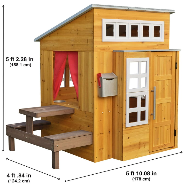 KidKraft Modern Outdoor Wooden Playhouse with Picnic Table