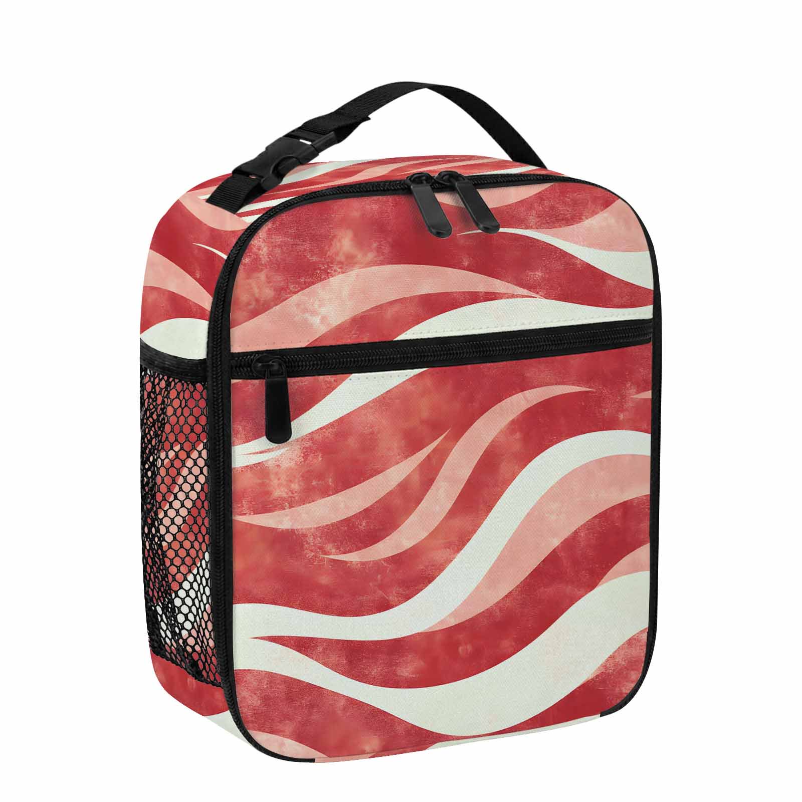 Lunch Bag for Women Men Red Stripe Lunch Box Portable Leakproof Insulated Lunchbox Reusable Cooler Bags Modern Abstract Lines Lunch Bags for Work Office Outdoor Picnic Travel