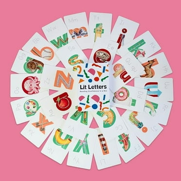 Lit Letters Flash Cards, Alphabet Flash Cards for Learning Letter Sounds, Embedded Pictograph Mnemonic Alphabet Flash Cards