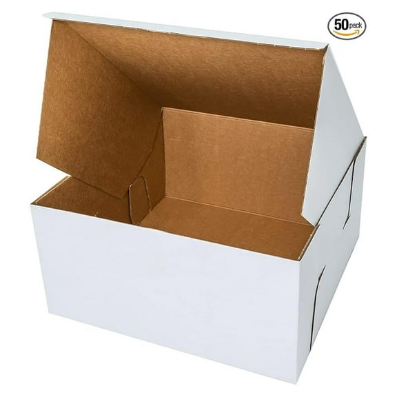 14x14x6 inches Corrugated Heavy-Duty White/Brown Sturdy Cake Boxes (50-Pack)