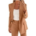 thumbnail image 5 of Roncen Women's Solid Color Suit Set - Long Sleeve Cardigan Blazer with Button Front & Pocket Trousers Two-Piece Formal Office Attire, 5 of 8