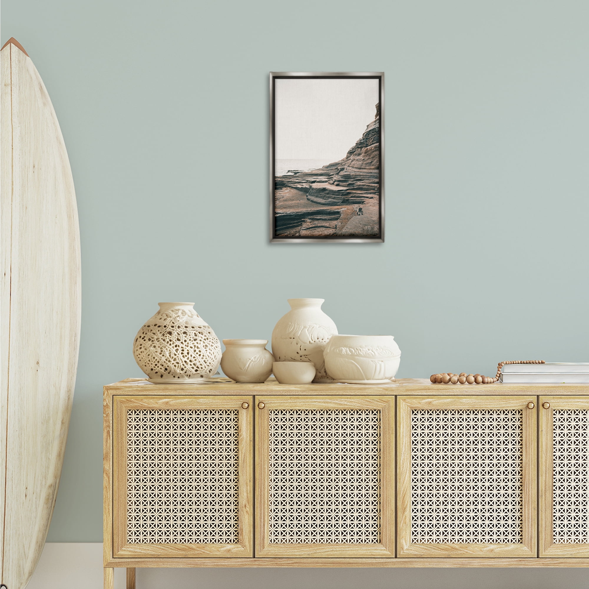 Stupell Industries Rocky Hawaiian Shore Landscape & Nature Photography Gray Floater Framed Canvas Art Print Wall Art, 17 x 25