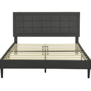 إطار سرير معدني منجد من Modern Sleep Mornington، كوين، رمادي غامق