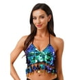 thumbnail image 2 of Miutii Womens Sparkle Belly Dance Bra Top Halter V Neck Crop Tops for Pole Dancing Ballet Hip-Hop Green One Size, 2 of 7