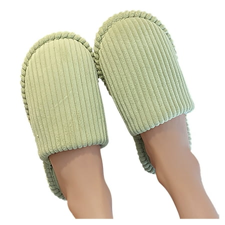 

Tangnade House Slippers for Women Fashion Streak Round Toe Flats Short Flock Slippers Slip On Shoes