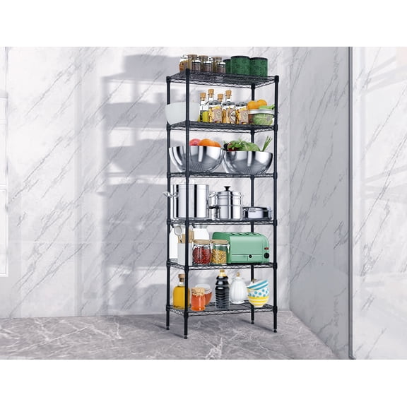 Separable 6 Tier Wire Shelving Unit, Adjustable One 6 Shelves Shelving Unit or Two 3 Tier Steel Storage Rack 900lbs Capacity Metal Storage Shelves Heavy Duty for Small Places Kitchen Garage