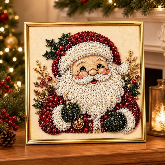 DIY Christmas Pearl Diamond Painting Art Kit with Frame, 7.9*7.9 in