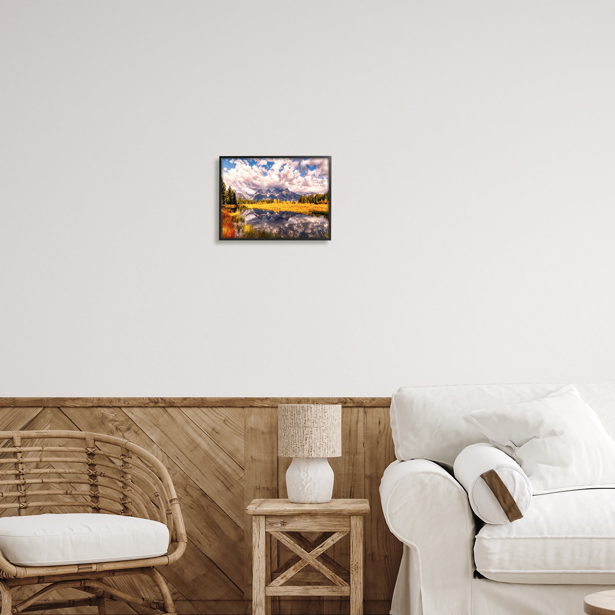 Stupell Industries Cloudy Mountain Pond Nature Photography Black Framed Art Print Wall Art, 14 x 11