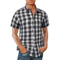 thumbnail image 2 of Designer Spring Summer Men's Casual Cotton Linen Striped Printing Short Sleeve Shirts Loose Shirts 2XL, 2 of 5