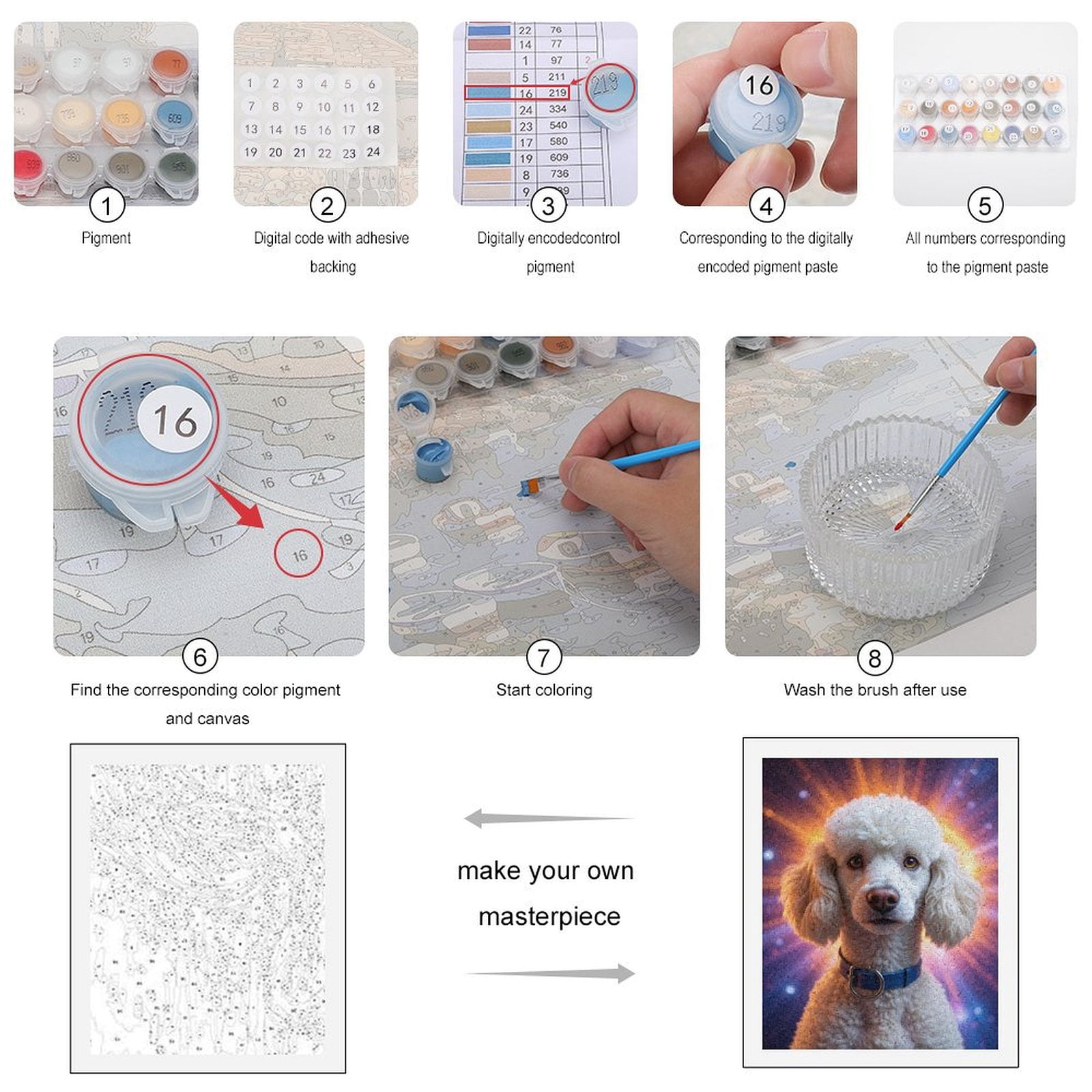 Paint by Numbers Kit for Adults, Radiant Poodle Portrait With Blue Collar Paint by Numbers, Easy Paint by Numbers Kit for Adults Beginner, DIY Adult Paint by Number Kits on Canvas, 12x16in Home Decor