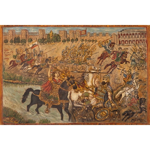 24x36 gallery poster, Theophilos Hatzimihail Alexander the Great killing Mithridates 1927