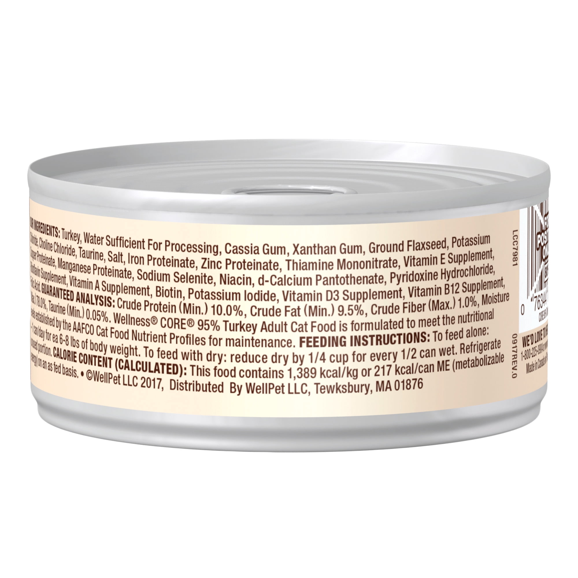 (2 pack) Wellness CORE 95% Natural Grain Free Wet Canned Cat Food, Turkey, 5.5-Ounce Can (Pack of 12)
