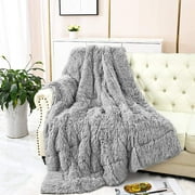 LochasShaggy Long Fur Faux Fur Weighted Blanket, Cozy and Fluffy Plush Sherpa Long Hair Blanket for Adult 15lbs,48"x72",Gray