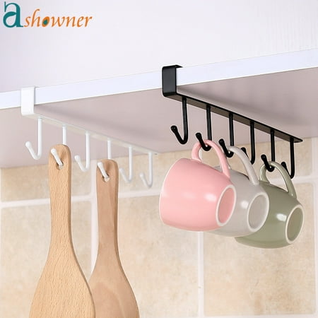 

Iron 6 Hooks Storage Shelf Wardrobe Cabinet Metal Under Shelves Mug Cup Hanger Bathroom Kitchen Organizer Hanging Rack Holder 6 hooks 2PCS Mixed